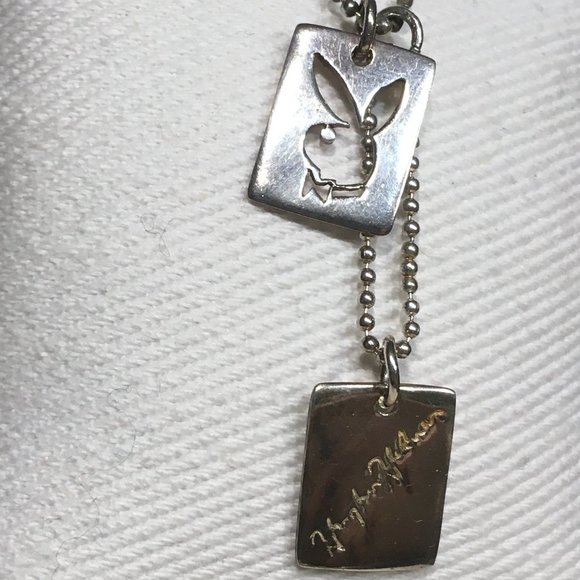 AUTHENTIC VERY HTF PLAYBOY STERLING BUNNY & HUGH HEFNER DOG TAG NECKLACE 17.5" - Picture 14 of 14